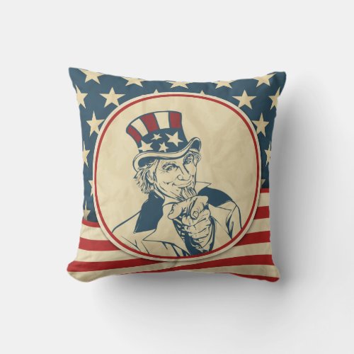 Rustic Americana Uncle Sam Patriotic Throw Pillow