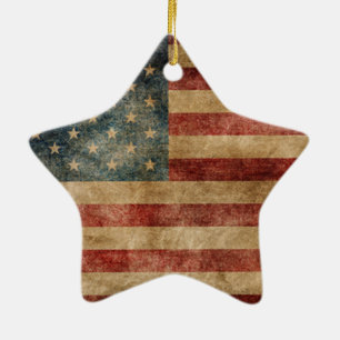 rustic americana,usa flag,grunge,vintage,tradition ceramic ornament
