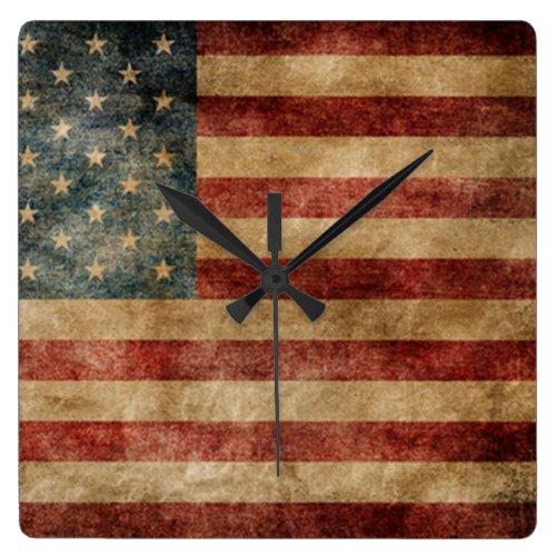 rustic americana,usa flag,grunge,vintage,tradition square wallclocks