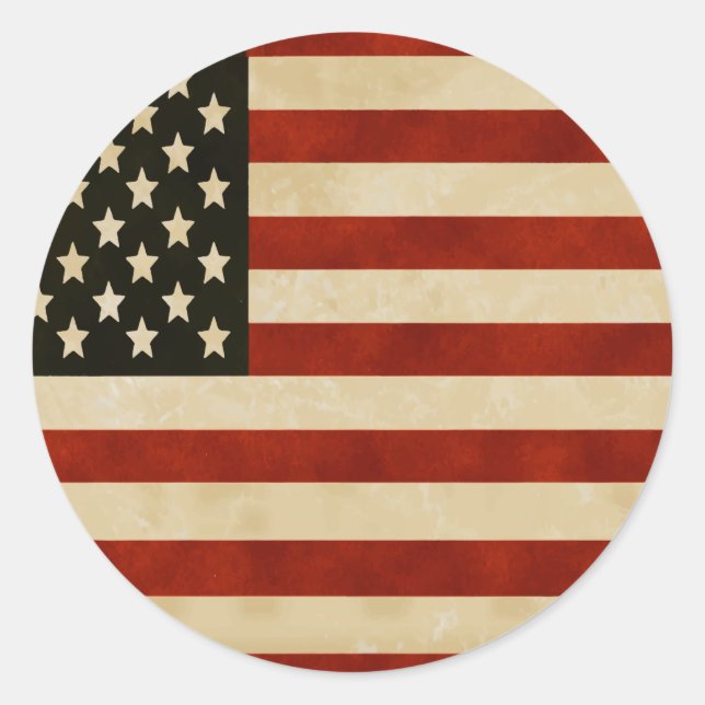 Rustic Americana Vintage American Flag  Classic Round Sticker (Front)