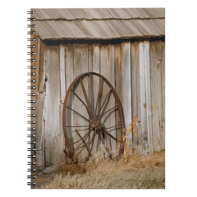 Rustic Americana Wagon Wheel on Old Shed Notebook (Front)