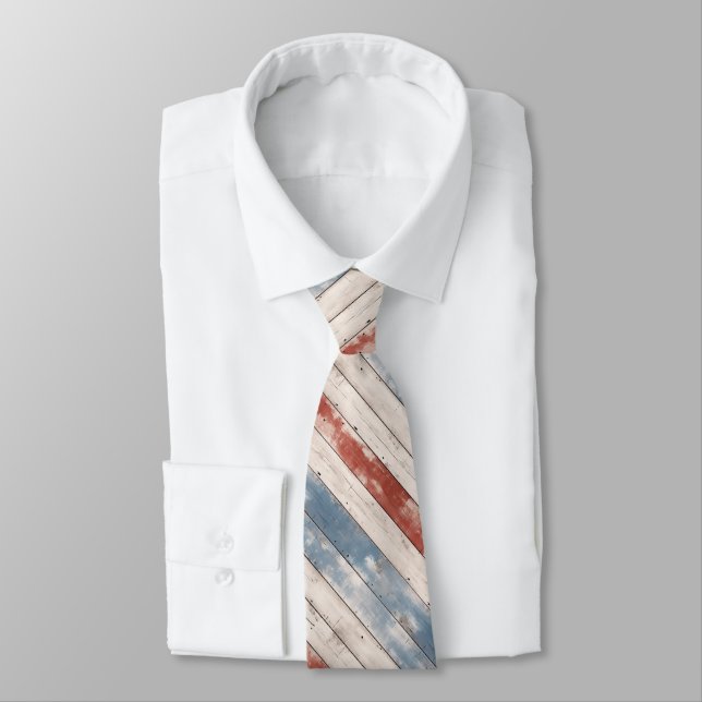 Rustic Americana Wood Plank  Neck Tie (Tied)