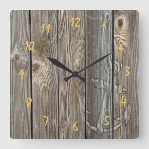 Rustic Anchor and Beautiful authentic looking wood Square Wall Clock