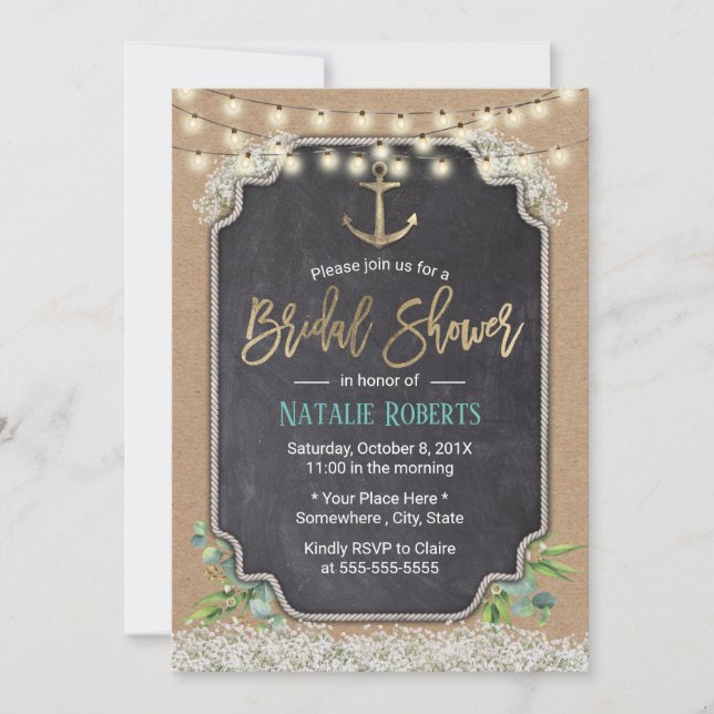 Rustic Anchor Baby's Breath Floral Bridal Shower Invitation (Front)