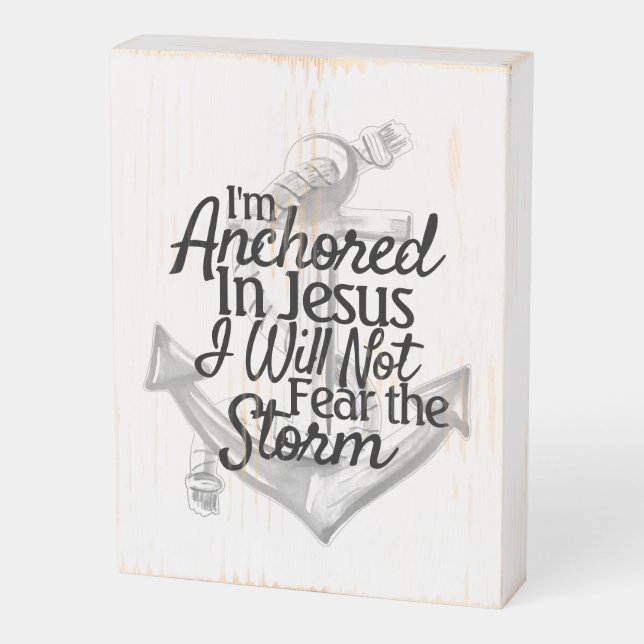 Rustic Anchor Coastal Scripture Christian Wooden Box Sign (Angled Vertical)