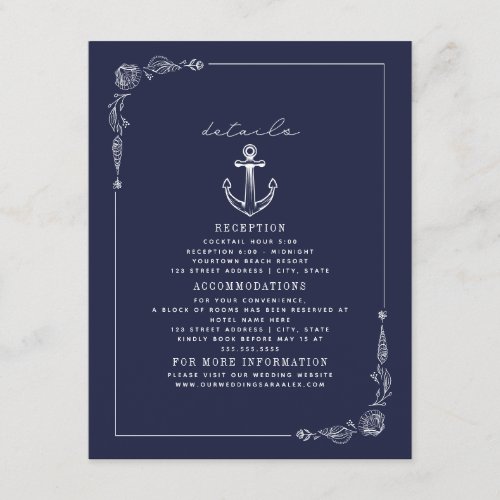 Rustic Anchor Dark Blue Beach Wedding Details Enclosure Card