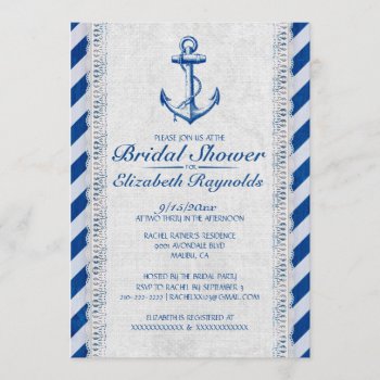 Rustic Anchor Nautical Bridal Shower Invitations by topinvitations at Zazzle