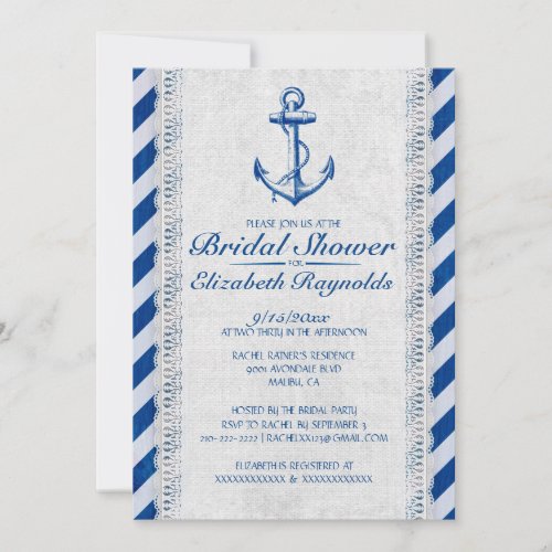 Rustic Anchor Nautical Bridal Shower Invitations