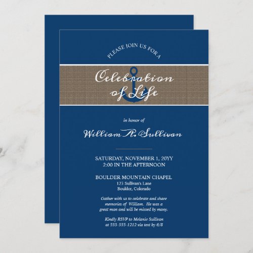 Rustic Anchor Nautical Photo Celebration of Life Invitation