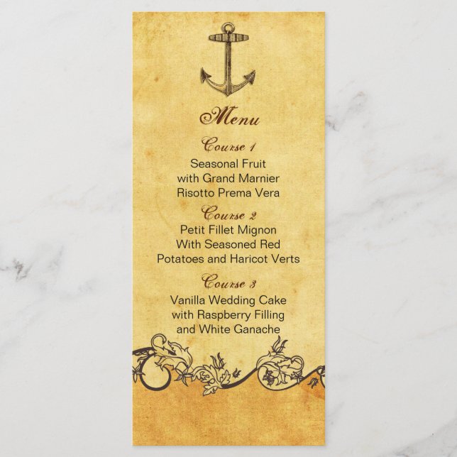 rustic anchor nautical wedding menu cards (Front)