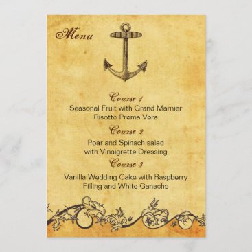 rustic anchor nautical wedding menu cards