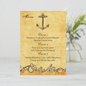 rustic anchor nautical wedding menu cards (Standing Front)