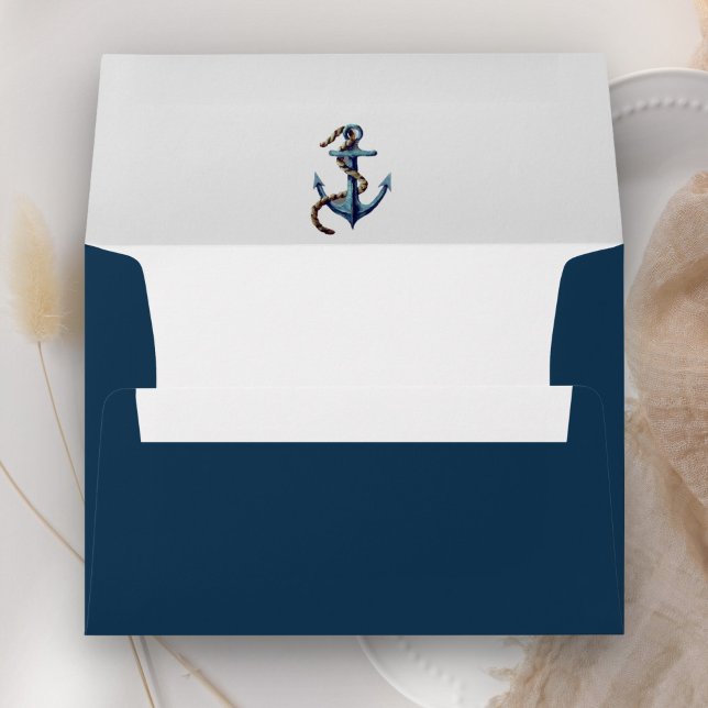 Rustic Anchor Navy Blue Nautical Wedding Envelope (Creator Uploaded)