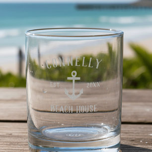 Rustic Anchor Personalized Beach House Rocks Glass