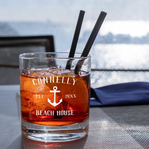 Rustic Anchor Personalized Beach House Whiskey Glass