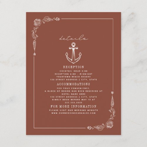 Rustic Anchor Terracotta Beach Wedding Details Enclosure Card