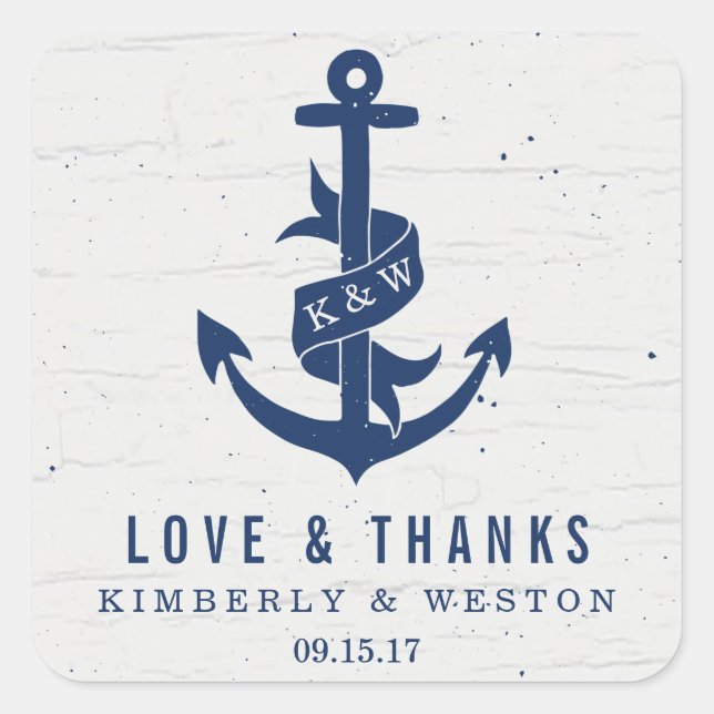 Rustic Anchor Wedding Favor Stickers / Navy (Front)