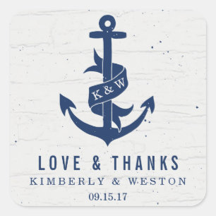 Rustic Anchor Wedding Favor Stickers / Navy