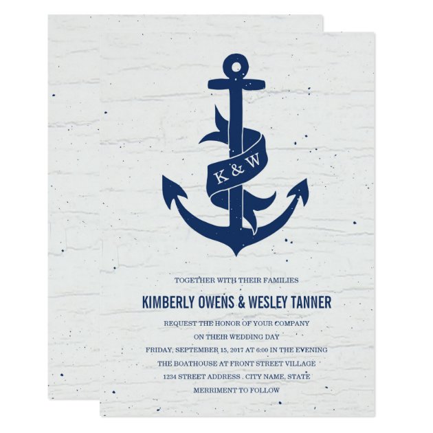 Rustic Anchor Wedding Invitation / Navy
