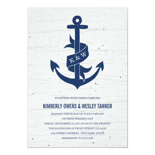 Rustic Anchor Wedding Invitation / Navy