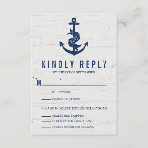 Rustic Anchor Wedding RSVP Card / Navy