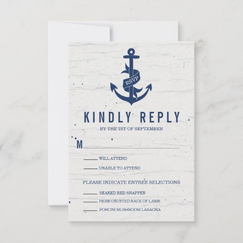 Rustic Anchor Wedding RSVP Card  Navy
