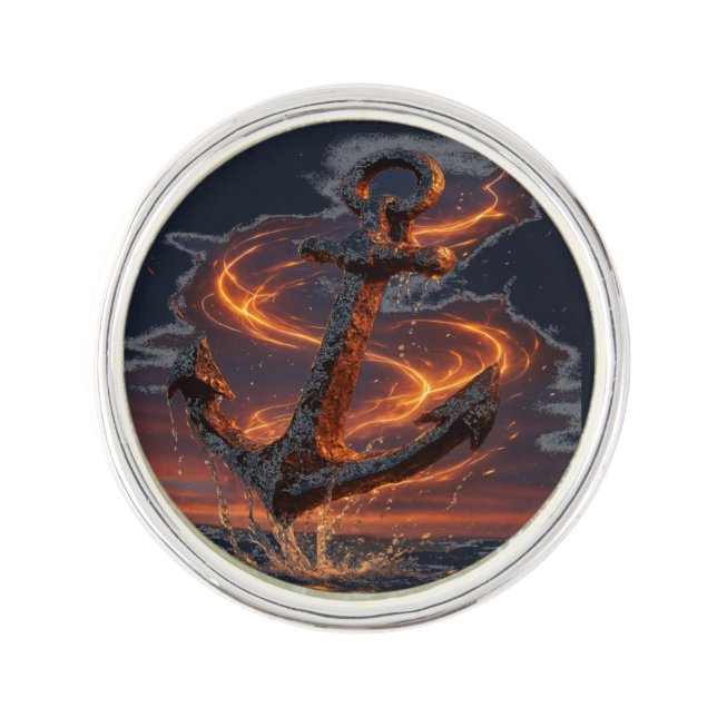 Rustic Anchor with Fire Light – Nautical Sea Lover Lapel Pin (Front)