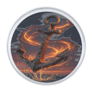 Rustic Anchor with Fire Light – Nautical Sea Lover Silver Finish Lapel Pin