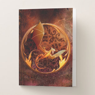 Rustic Ancient Faux Brown Leather Dragon Crest Pocket Folder