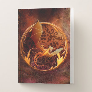 Rustic Ancient Faux Brown Leather Dragon Crest Pocket Folder