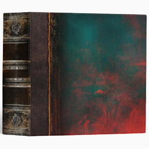 Rustic Ancient Tome Faux Red & Teal Leather Binder