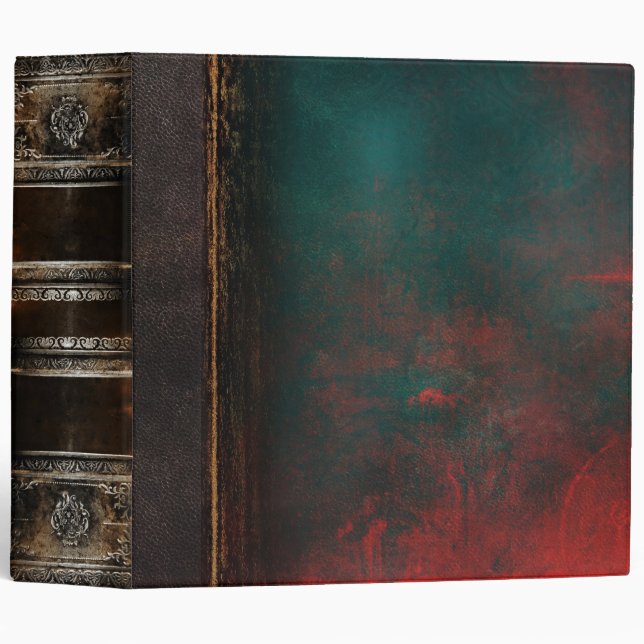 Rustic Ancient Tome Faux Red & Teal Leather Binder (Front/Spine)