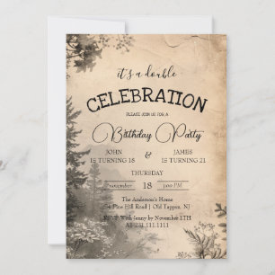 Rustic and Beige Forest Double Birthday Party Invitation