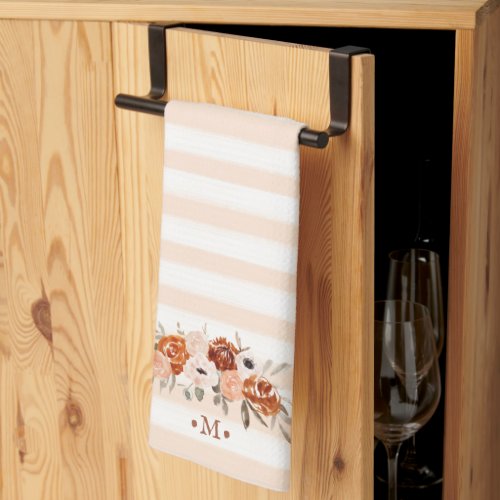 Rustic and Boho Floral Stripes with Monogram Kitchen Towel