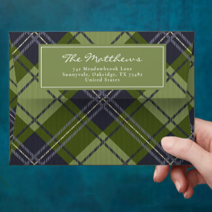 Rustic and Classic Navy Green Plaid Christmas Envelope