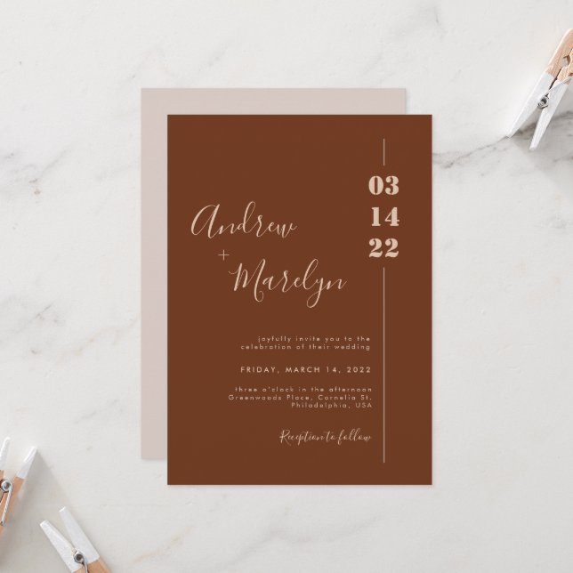 Rustic and Cream Calligraphy Photo Wedding Invitation (Front/Back In Situ)