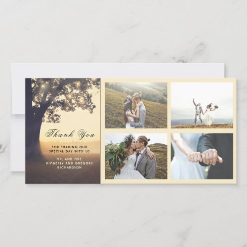 Rustic and Dream Tree Wedding Thank You - Summer evening, dreamy tree and string of lights wedding thank you photo cards