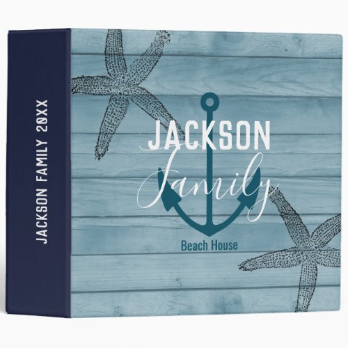 Rustic and Elegant Blue Wood Nautical  3 Ring Binder