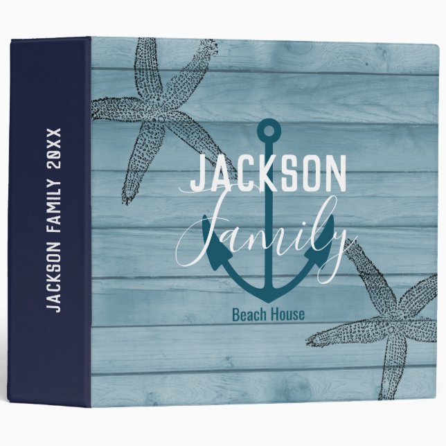 Rustic and Elegant Blue Wood Nautical  3 Ring Binder (Front/Spine)