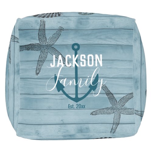 Rustic and Elegant Blue Wood Nautical Pouf