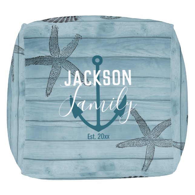Rustic and Elegant Blue Wood Nautical Pouf (Bottom)