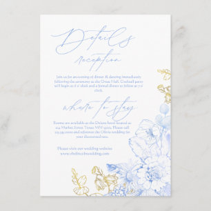 Rustic and elegant Floral dusty blue gold Wedding  Enclosure Card