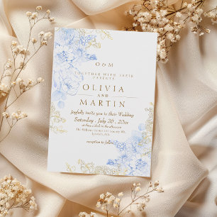 Rustic and elegant Florals Rose Gold Wedding  Invitation