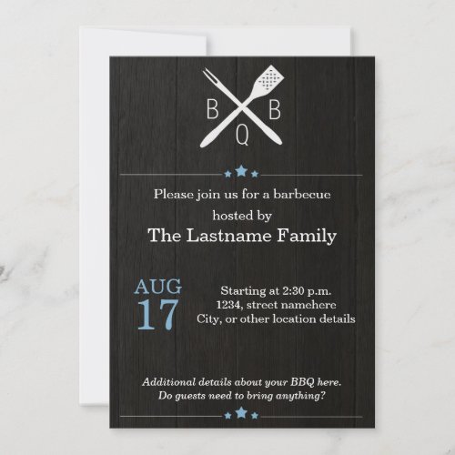 Rustic and Modern BBQ Invitations in Blue