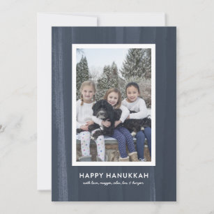 Rustic and Modern Blue Watercolor Hanukkah Holiday Card