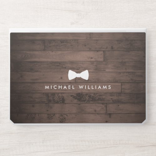 Rustic and Refined Mens Bow Tie Logo Brown Wood HP Laptop Skin