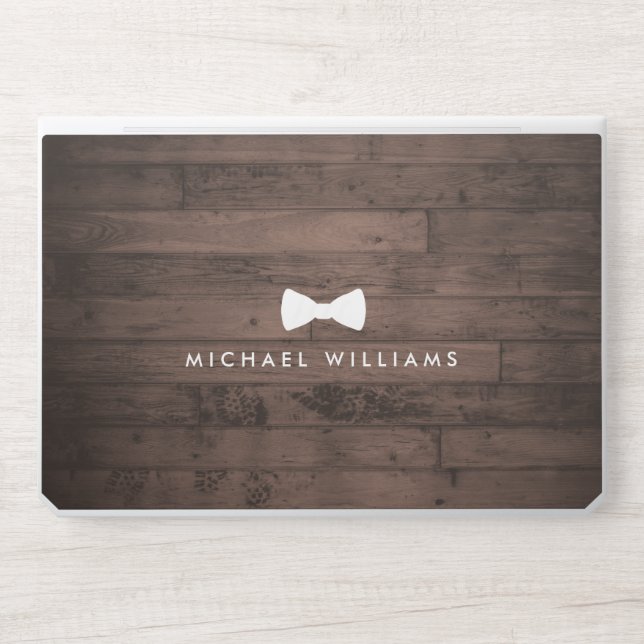 Rustic and Refined Men's Bow Tie Logo Brown Wood HP Laptop Skin (Front)