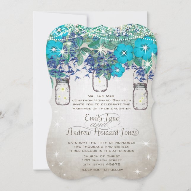 Rustic and Romantic Mason Jar Under the Stars Invitation (Front)