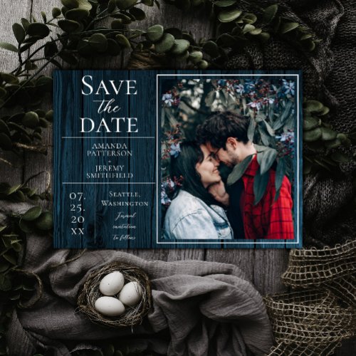 Rustic and Simple Photo  Blue Save the Date