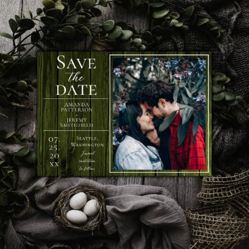 Rustic and Simple Photo  Green Save the Date